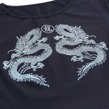 Women Short Sleeve Dragon Print T-shirt Summer Fashion Crop Top
